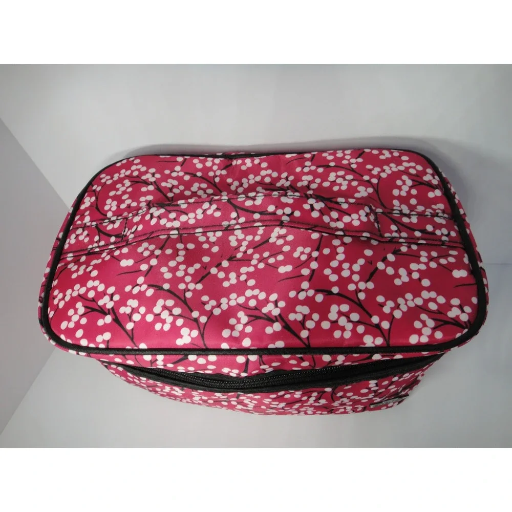 Caboodles 3 Piece Cosmetic Bag Set Pink Floral Cherry Blossom Train Case Mirror